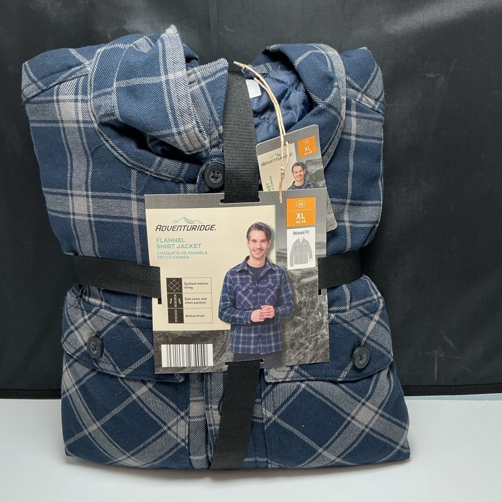 Adventuridge Flannel Shirt Jacket Mens XL Gray Black Plaid Shacket NWT